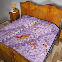 Purple Palaka Hawaiian And Japanese Quilt Sakura Lei With Koi Fish - Polynesian Pride