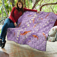 Purple Palaka Hawaiian And Japanese Quilt Sakura Lei With Koi Fish - Polynesian Pride