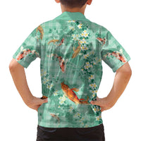 Green Palaka Hawaiian And Japanese Family Matching Puletasi and Hawaiian Shirt Sakura Lei With Koi Fish DT05 - Polynesian Pride