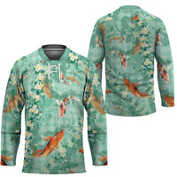 Green Palaka Hawaiian And Japanese Hockey Jersey Sakura Lei With Koi Fish - Polynesian Pride