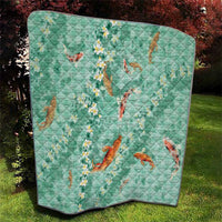Green Palaka Hawaiian And Japanese Quilt Sakura Lei With Koi Fish - Polynesian Pride