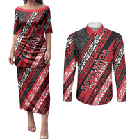 Personalised Aotearoa Te Arawa Couples Matching Puletasi and Long Sleeve Button Shirt New Zealand Maori Tribal Fern Pattern