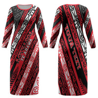 Personalised Aotearoa Te Arawa Family Matching Long Sleeve Bodycon Dress and Hawaiian Shirt New Zealand Maori Tribal Fern Pattern
