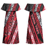 Personalised Aotearoa Te Arawa Family Matching Off Shoulder Maxi Dress and Hawaiian Shirt New Zealand Maori Tribal Fern Pattern DT05 Mom's Dress Red - Polynesian Pride