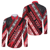 Personalised Aotearoa Te Arawa Family Matching Off Shoulder Maxi Dress and Hawaiian Shirt New Zealand Maori Tribal Fern Pattern DT05 Dad's Shirt - Long Sleeve Red - Polynesian Pride