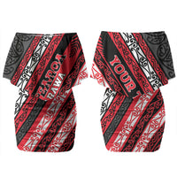 Personalised Aotearoa Te Arawa Family Matching Off Shoulder Short Dress and Hawaiian Shirt New Zealand Maori Tribal Fern Pattern DT05 Mom's Dress Red - Polynesian Pride