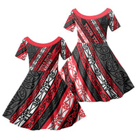 Personalised Aotearoa Te Arawa Family Matching Puletasi and Hawaiian Shirt New Zealand Maori Tribal Fern Pattern DT05 Daughter's Dress Red - Polynesian Pride