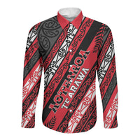Personalised Aotearoa Te Arawa Long Sleeve Button Shirt New Zealand Maori Tribal Fern Pattern DT05 Unisex Red - Polynesian Pride