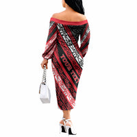 Personalised Aotearoa Te Arawa Off The Shoulder Long Sleeve Dress New Zealand Maori Tribal Fern Pattern DT05 - Polynesian Pride