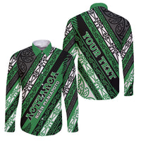 Personalised Aotearoa Ngati Maniapoto Family Matching Long Sleeve Bodycon Dress and Hawaiian Shirt New Zealand Maori Tribal Fern Pattern DT05 Dad's Shirt - Long Sleeve Green - Polynesian Pride