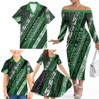 Personalised Aotearoa Ngati Maniapoto Family Matching Off The Shoulder Long Sleeve Dress and Hawaiian Shirt New Zealand Maori Tribal Fern Pattern DT05 - Polynesian Pride