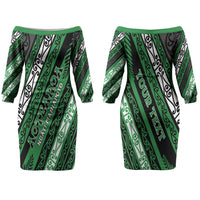 Personalised Aotearoa Ngati Maniapoto Family Matching Off The Shoulder Long Sleeve Dress and Hawaiian Shirt New Zealand Maori Tribal Fern Pattern