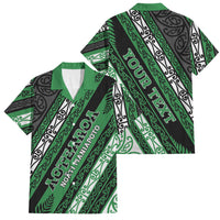 Personalised Aotearoa Ngati Maniapoto Family Matching Off The Shoulder Long Sleeve Dress and Hawaiian Shirt New Zealand Maori Tribal Fern Pattern DT05 Dad's Shirt - Short Sleeve Green - Polynesian Pride