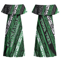 Personalised Aotearoa Ngati Maniapoto Family Matching Off Shoulder Maxi Dress and Hawaiian Shirt New Zealand Maori Tribal Fern Pattern
