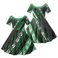 Personalised Aotearoa Ngati Maniapoto Family Matching Puletasi and Hawaiian Shirt New Zealand Maori Tribal Fern Pattern DT05 Daughter's Dress Green - Polynesian Pride