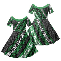 Personalised Aotearoa Ngati Maniapoto Family Matching Summer Maxi Dress and Hawaiian Shirt New Zealand Maori Tribal Fern Pattern DT05 Daughter's Dress Green - Polynesian Pride