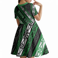 Personalised Aotearoa Ngati Maniapoto Kid Short Sleeve Dress New Zealand Maori Tribal Fern Pattern DT05 - Polynesian Pride