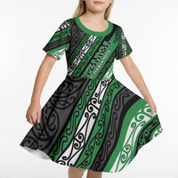 Personalised Aotearoa Ngati Maniapoto Kid Short Sleeve Dress New Zealand Maori Tribal Fern Pattern DT05 - Polynesian Pride
