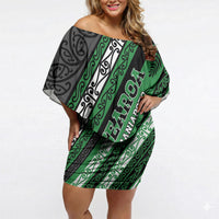 Personalised Aotearoa Ngati Maniapoto Off Shoulder Short Dress New Zealand Maori Tribal Fern Pattern DT05 Women Green - Polynesian Pride