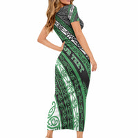 Personalised Aotearoa Ngati Maniapoto Short Sleeve Bodycon Dress New Zealand Maori Tribal Fern Pattern DT05 - Polynesian Pride