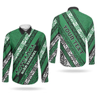 Personalised Aotearoa Ngati Raukawa Couples Matching Off Shoulder Maxi Dress and Long Sleeve Button Shirt New Zealand Maori Tribal Fern Pattern
