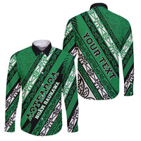 Personalised Aotearoa Ngati Raukawa Family Matching Long Sleeve Bodycon Dress and Hawaiian Shirt New Zealand Maori Tribal Fern Pattern DT05 Dad's Shirt - Long Sleeve Green - Polynesian Pride