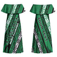 Personalised Aotearoa Ngati Raukawa Family Matching Off Shoulder Maxi Dress and Hawaiian Shirt New Zealand Maori Tribal Fern Pattern DT05 Mom's Dress Green - Polynesian Pride