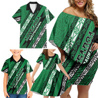 Personalised Aotearoa Ngati Raukawa Family Matching Off Shoulder Short Dress and Hawaiian Shirt New Zealand Maori Tribal Fern Pattern