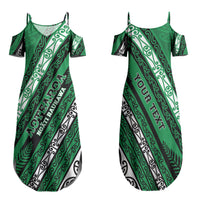 Personalised Aotearoa Ngati Raukawa Family Matching Summer Maxi Dress and Hawaiian Shirt New Zealand Maori Tribal Fern Pattern DT05 Mom's Dress Green - Polynesian Pride