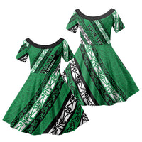 Personalised Aotearoa Ngati Raukawa Family Matching Summer Maxi Dress and Hawaiian Shirt New Zealand Maori Tribal Fern Pattern DT05 Daughter's Dress Green - Polynesian Pride