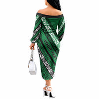 Personalised Aotearoa Ngati Raukawa Off The Shoulder Long Sleeve Dress New Zealand Maori Tribal Fern Pattern