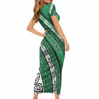 Personalised Aotearoa Ngati Raukawa Short Sleeve Bodycon Dress New Zealand Maori Tribal Fern Pattern DT05 - Polynesian Pride