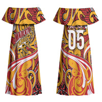 Custom Aotearoa Waikato Tainui Family Matching Off Shoulder Maxi Dress and Hawaiian Shirt Maori Tribal Pattern Koru Motif DT05 Mom's Dress Yellow - Polynesian Pride
