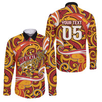Custom Aotearoa Waikato Tainui Family Matching Off Shoulder Maxi Dress and Hawaiian Shirt Maori Tribal Pattern Koru Motif DT05 Dad's Shirt - Long Sleeve Yellow - Polynesian Pride