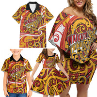 Custom Aotearoa Waikato Tainui Family Matching Off Shoulder Short Dress and Hawaiian Shirt Maori Tribal Pattern Koru Motif DT05 - Polynesian Pride
