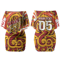 Custom Aotearoa Waikato Tainui Family Matching Off Shoulder Short Dress and Hawaiian Shirt Maori Tribal Pattern Koru Motif DT05 Mom's Dress Yellow - Polynesian Pride