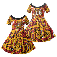 Custom Aotearoa Waikato Tainui Family Matching Summer Maxi Dress and Hawaiian Shirt Maori Tribal Pattern Koru Motif DT05 Daughter's Dress Yellow - Polynesian Pride