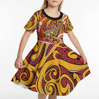 Custom Aotearoa Waikato Tainui Kid Short Sleeve Dress Maori Tribal Pattern Koru Motif DT05 - Polynesian Pride