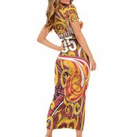 Custom Aotearoa Waikato Tainui Short Sleeve Bodycon Dress Maori Tribal Pattern Koru Motif DT05 - Polynesian Pride