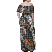 Black Palaka Hawaiian And Japanese Family Matching Off Shoulder Maxi Dress and Hawaiian Shirt Sakura Lei With Koi Fish DT05 - Polynesian Pride