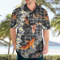 Black Palaka Hawaiian And Japanese Hawaiian Shirt Sakura Lei With Koi Fish - Polynesian Pride
