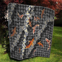 Black Palaka Hawaiian And Japanese Quilt Sakura Lei With Koi Fish - Polynesian Pride