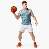 Blue Palaka Hawaiian And Japanese Basketball Jersey Sakura Lei With Koi Fish - Polynesian Pride