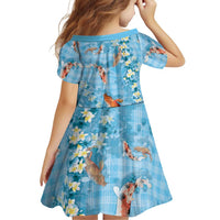 Blue Palaka Hawaiian And Japanese Family Matching Off Shoulder Maxi Dress and Hawaiian Shirt Sakura Lei With Koi Fish DT05 - Polynesian Pride