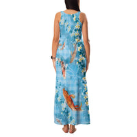Blue Palaka Hawaiian And Japanese Family Matching Tank Maxi Dress and Hawaiian Shirt Sakura Lei With Koi Fish DT05 - Polynesian Pride