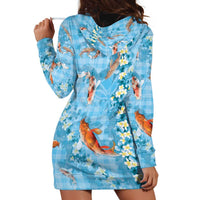 Blue Palaka Hawaiian And Japanese Hoodie Dress Sakura Lei With Koi Fish DT05 - Polynesian Pride