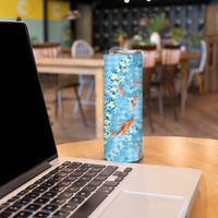 Blue Palaka Hawaiian And Japanese Skinny Tumbler Sakura Lei With Koi Fish - Polynesian Pride