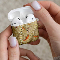 Beige Palaka Hawaiian And Japanese AirPods Case Sakura Lei With Koi Fish - Polynesian Pride