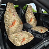Beige Palaka Hawaiian And Japanese Car Seat Cover Sakura Lei With Koi Fish - Polynesian Pride
