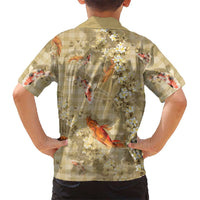 Beige Palaka Hawaiian And Japanese Family Matching Mermaid Dress and Hawaiian Shirt Sakura Lei With Koi Fish DT05 - Polynesian Pride